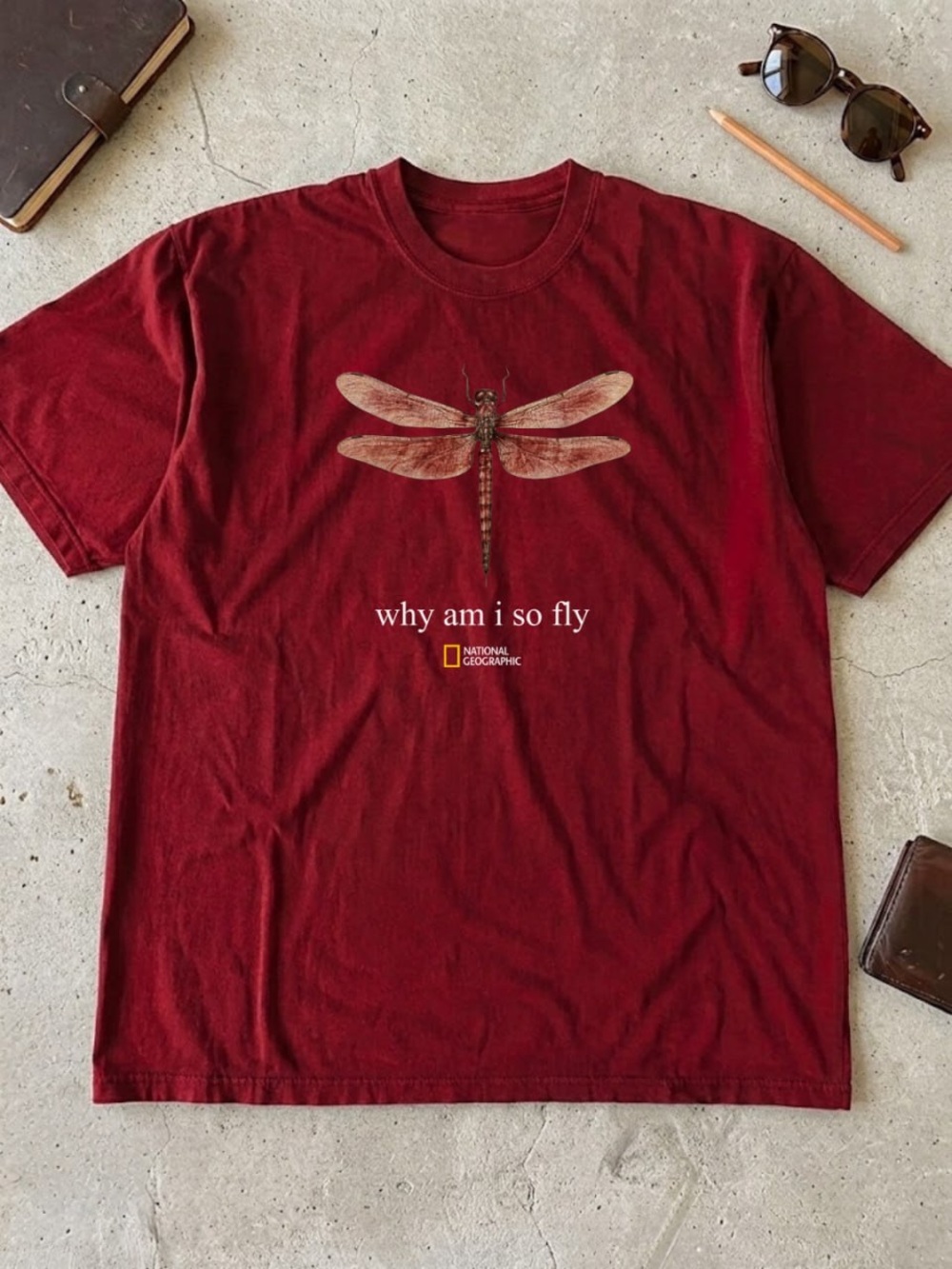 Antique cherry red Dragonfly Graphic Tee